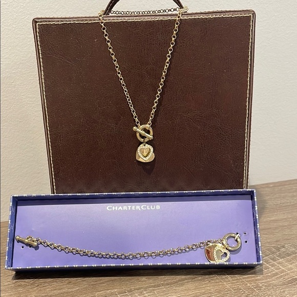 Charter Club Gold Heart Charm Necklace and Bracelet Set - Picture 5 of 5